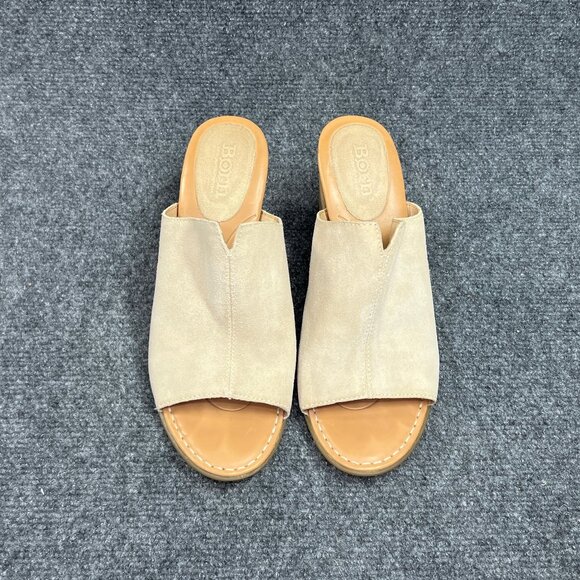 Born Heels Women's Size 8 Cream Suede Leather Slip On Heeled Mules Sandals - Picture 3 of 13